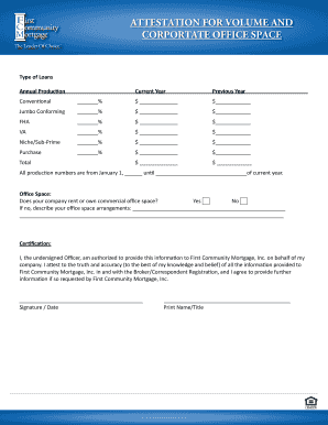 Attestation for Volume and Corporate Office Space