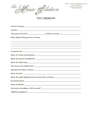 Wedding Ceremony and Reception Music Planning Form