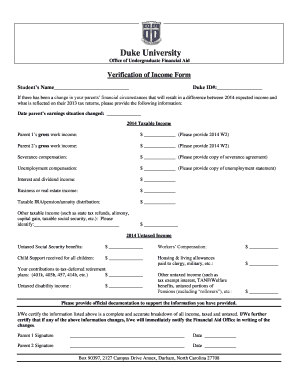 Duke University Verification of Income Form