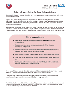 Dietary Advice for Reducing Diarrhoea During Radiotherapy