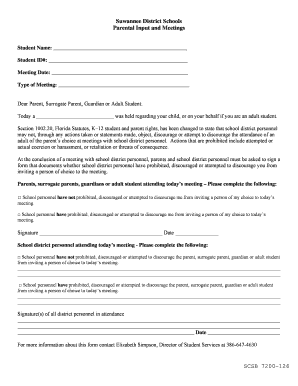 Florida Parental Input and Meetings Form