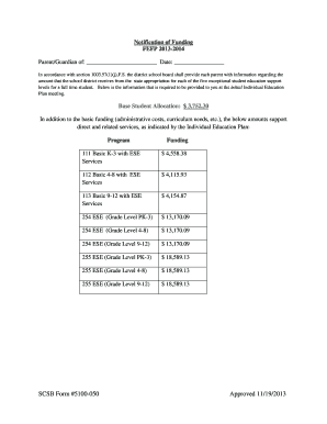 Notification of Funding for Exceptional Student Education