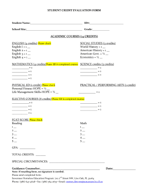 Student Credit Evaluation Form