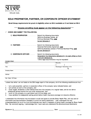 California Sole Proprietor Partner Corporate Officer Statement