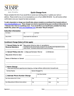 Sharp Health Plan Change Form
