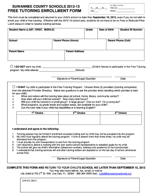 Free Tutoring Enrollment Form