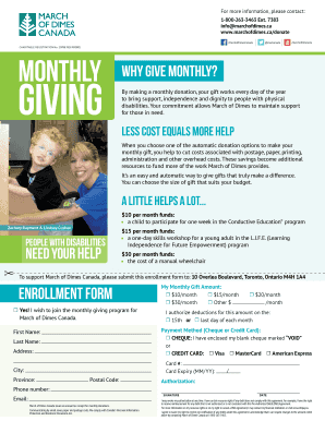 March of Dimes Canada Monthly Donation Form