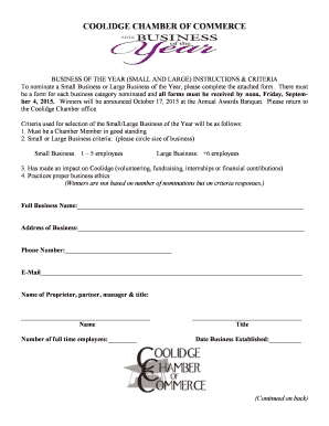 BUSINESS OF THE YEAR (SMALL AND LARGE) INSTRUCTIONS & CRITERIA - coolidgechamber