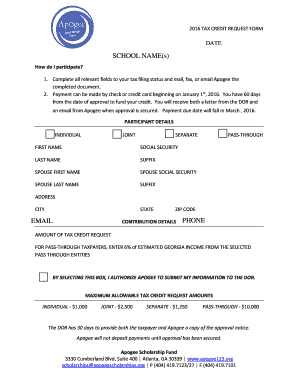 2016 Georgia Tax Credit Request Form