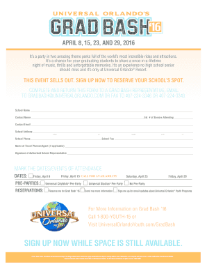 Grad Bash 2016 Event Registration Form