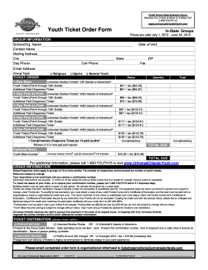 Youth Group Ticket Order Form