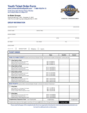Universal Orlando Youth Ticket Order Form