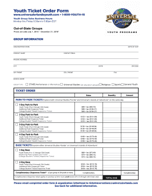 Universal Orlando Youth Ticket Order Form