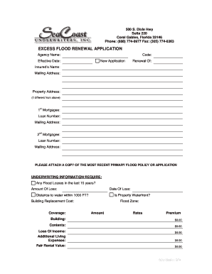 Excess Flood Renewal Application