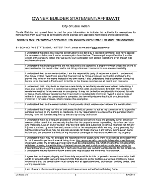 Owner Builder Statement Affidavit