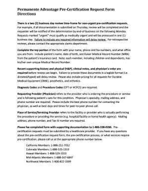 Permanente Advantage Pre-Certification Request Form