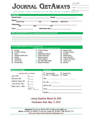 2015 Annual Travel Directory Listing Form