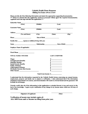 Catholic Health Sliding Fee Scale Application