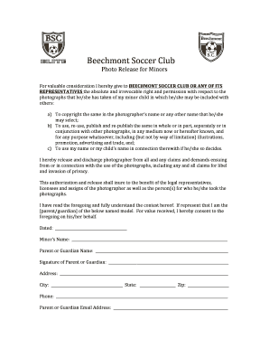 Beechmont Soccer Club Photo Release for Minors