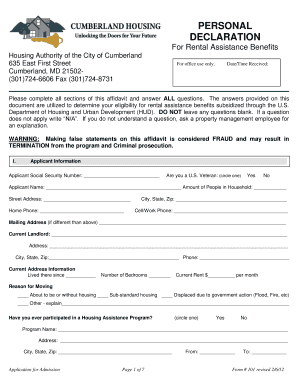 Personal Declaration for Rental Assistance Benefits