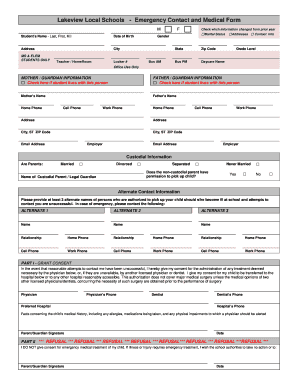 Lakeview Local Schools Emergency Contact and Medical Form
