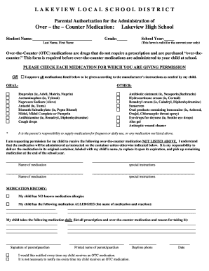 Parental Authorization for Over-the-Counter Medication