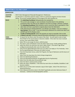 Admission Form for CAL OMS Client