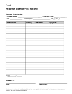 Product Distribution Record Form