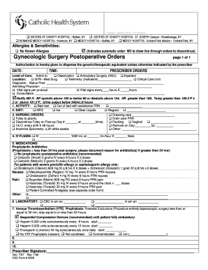 Gynecologic Surgery Postoperative Orders