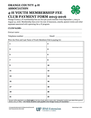 4-H Youth Membership Fee Club Payment Form