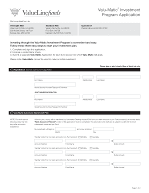 Valu-Matic Investment Program Application