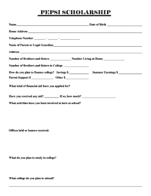 Pepsi Scholarship Application Form