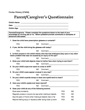 Ocular History Child Parent Questionnaire