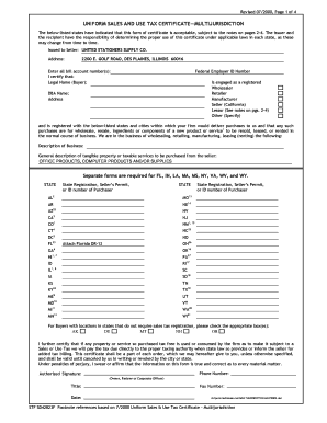 Uniform Sales and Use Tax Certificate