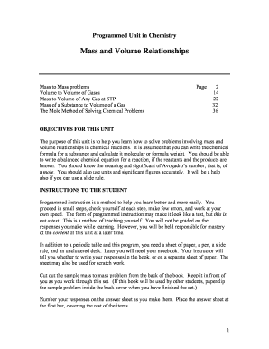 Chemistry Mass and Volume Relationships