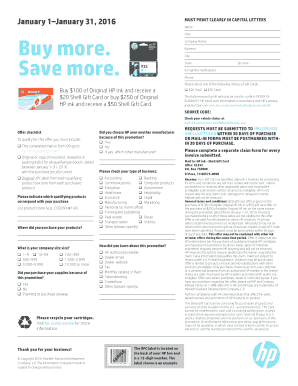 HP Ink Shell Gift Card Rebate Form