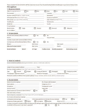 Commercial Bank of Africa Home Loan Application Form