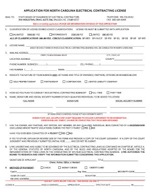 North Carolina Electrical Contracting License Application