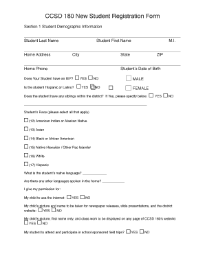 CCSD 180 New Student Registration Form