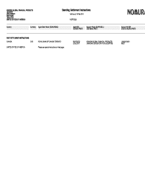 Nomura Global Financial Products Standing Settlement Instructions
