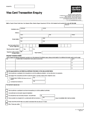 Visa Card Transaction Dispute Form