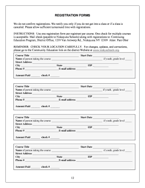 Niskayuna Schools Continuing Education Registration Form