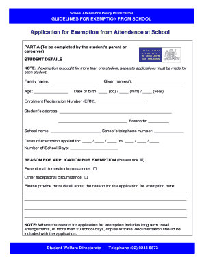 School Attendance Exemption Application