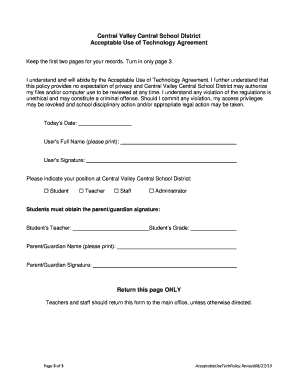 Central Valley Central School District Acceptable Use of Technology Agreement