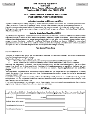 Building Asbestos Material Safety and Pest Control Notification Form