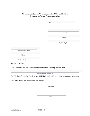 Debt Collection Cease Communication Request