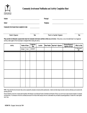 Community Involvement Activity Completion Sheet