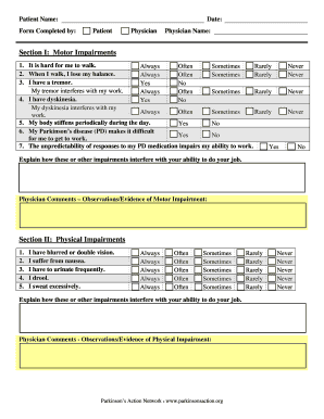 Parkinson's Disease Work-Related Disability Assessment Form