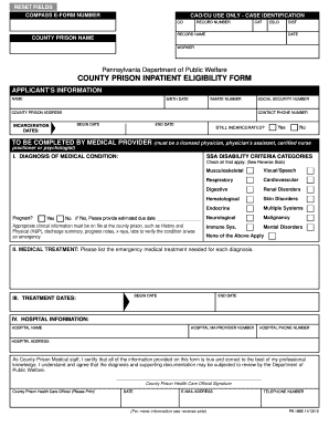 Pennsylvania County Prison Inpatient Eligibility Form