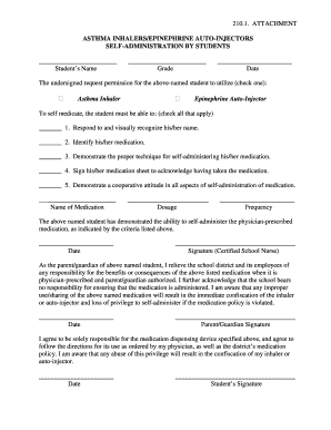 Asthma Inhaler/Epinephrine Auto-Injector Self-Administration Form